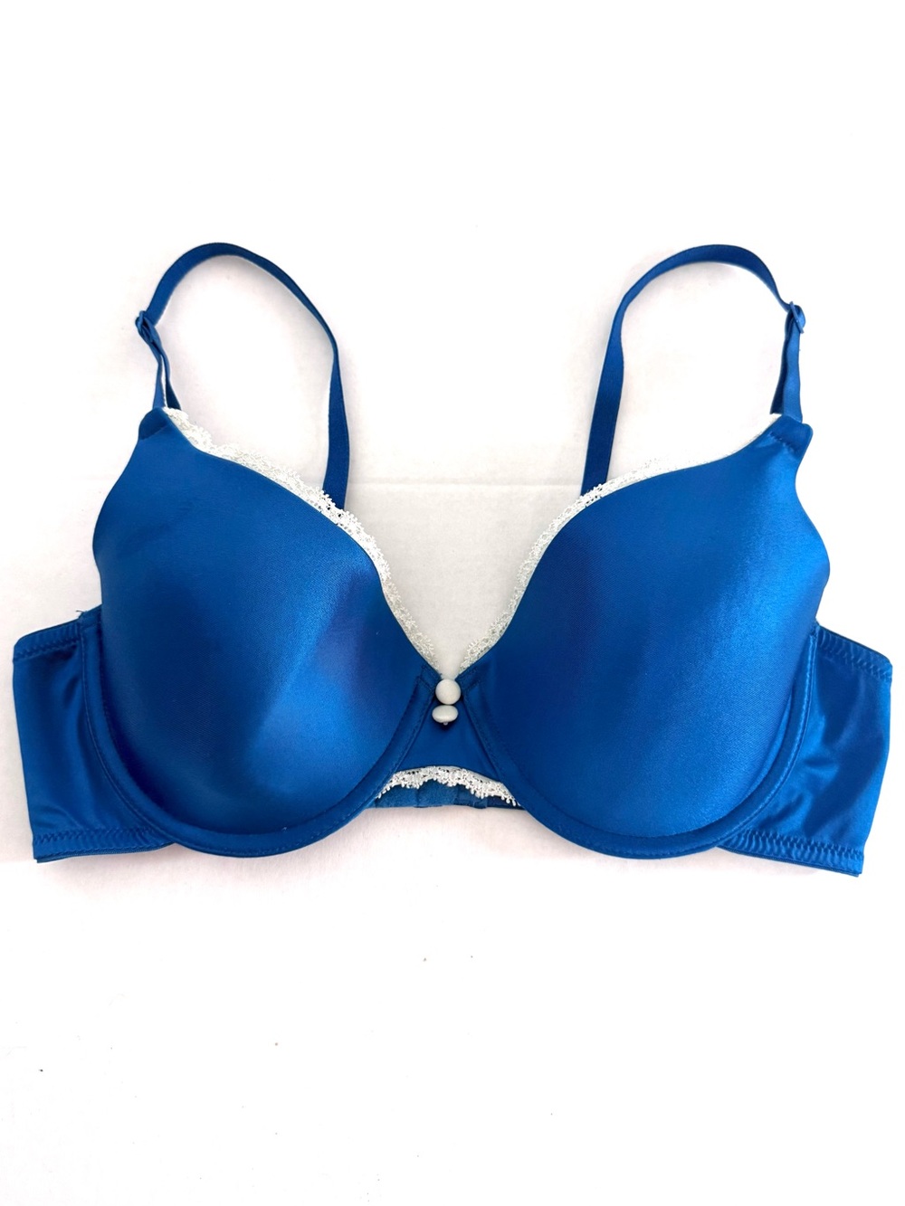 MAIDENFORM Sweet Nothings 36C Teal Blue Underwire T-Shirt Bra White Lace Trim